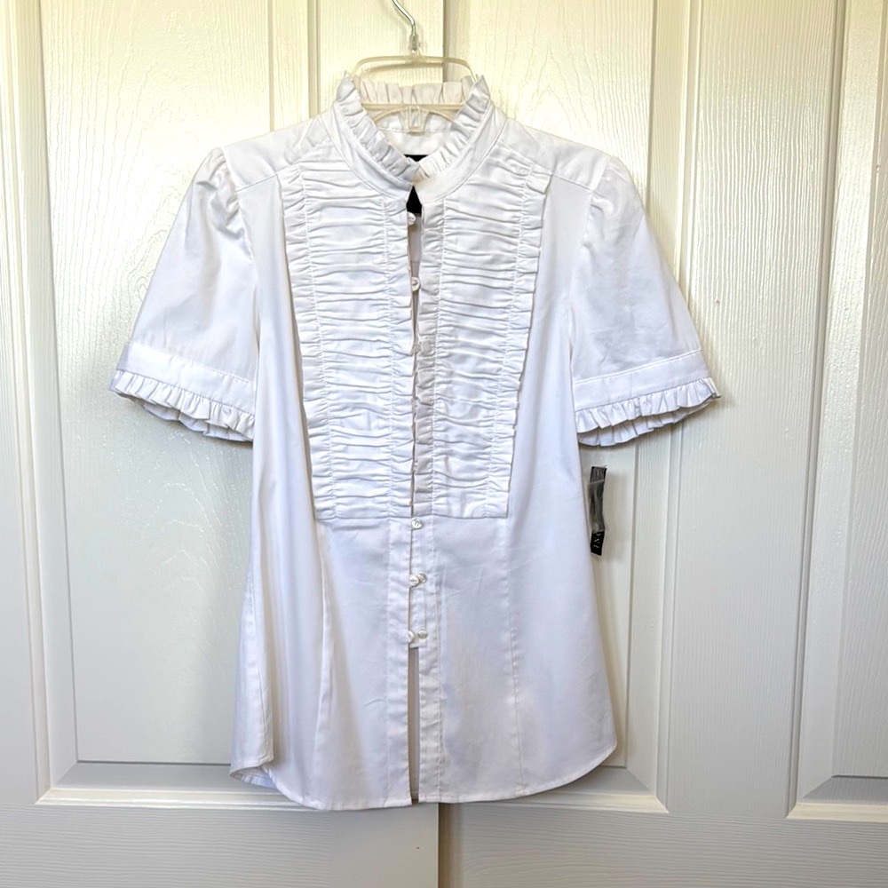 NWT INC White Ruffled Button-Up Blouse shirt